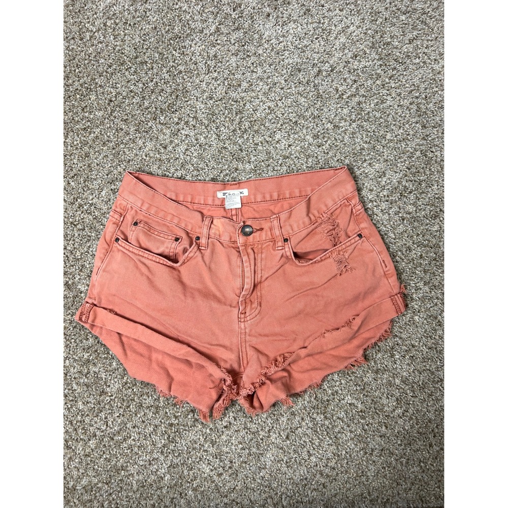 Billabong Coral Pink Distressed Denim Cut Off Shorts Women Size 27